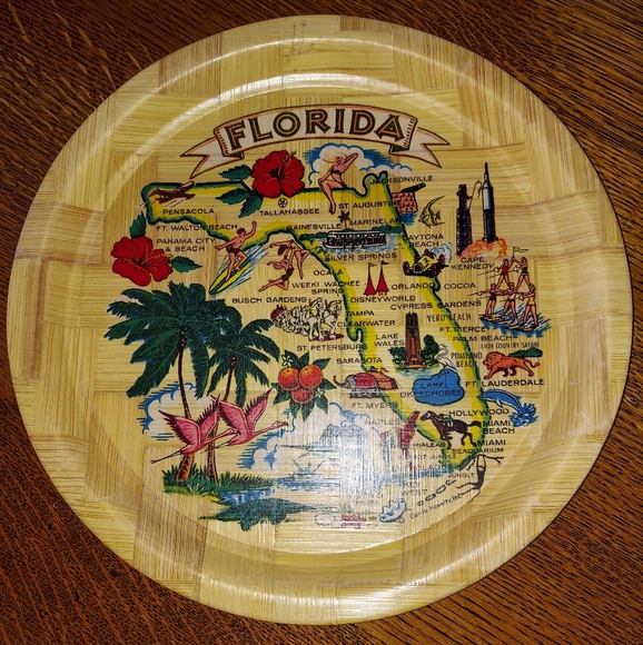 Vintage Souvenir Bamboo Tray - Picture 1 of 4